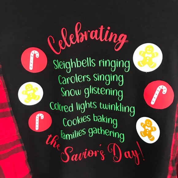 Red Plaid Christmas Shirt, Flannel Tee Upcycle: Size M-L, Jesus Holiday Graphics - Picture 4 of 9